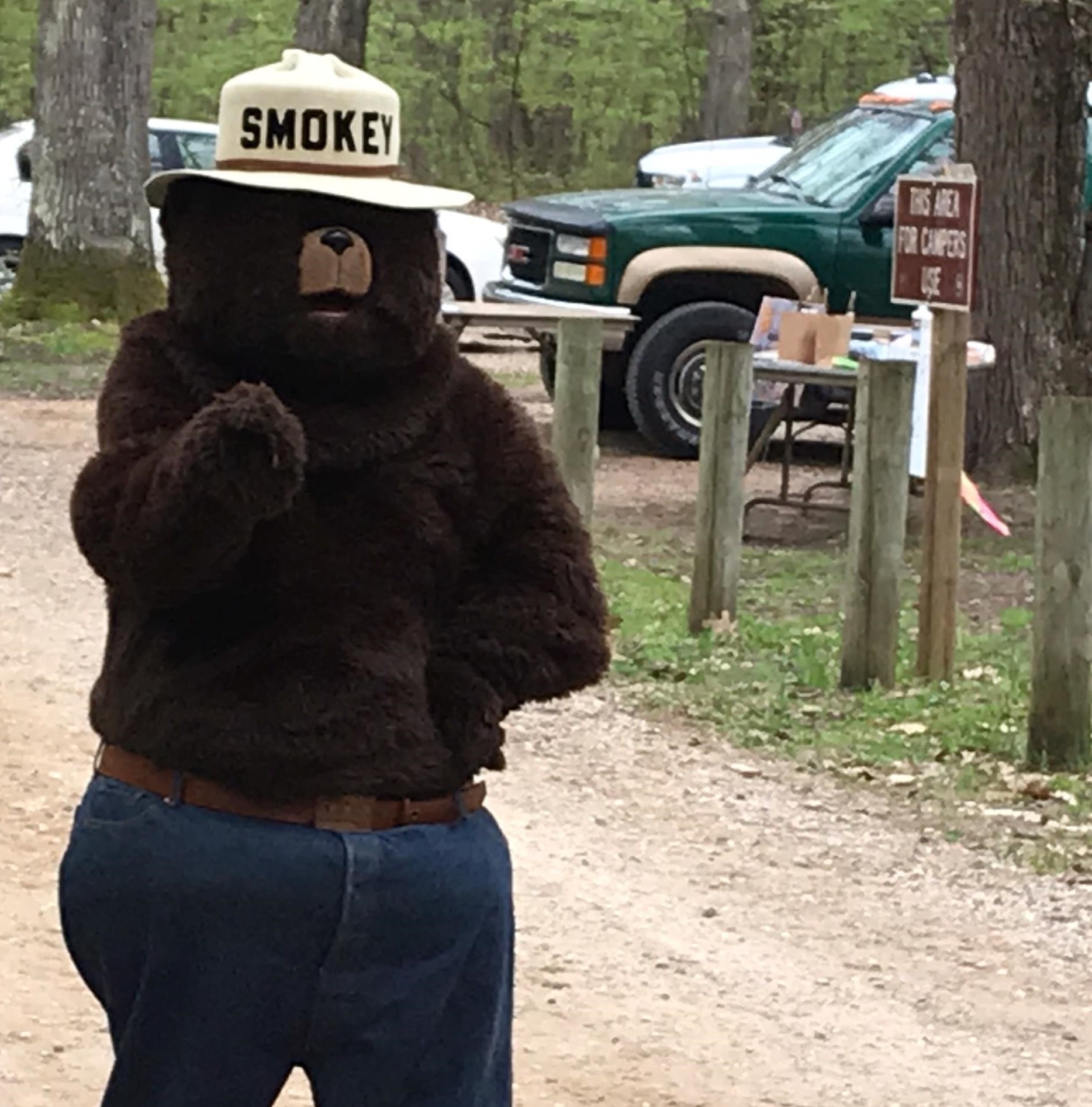 Smokey Bear makes an appearance at Hungerford — a reminder that only you can prevent forest fires.